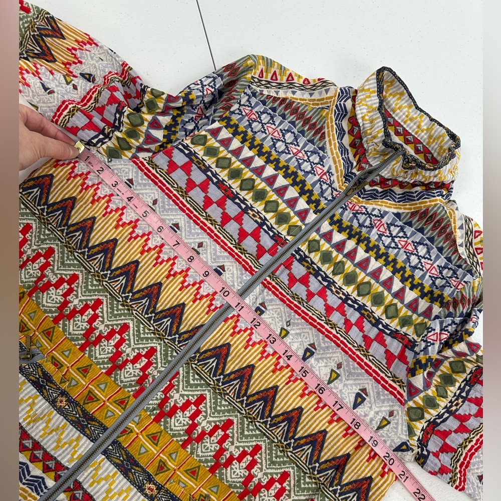 Multiples Tribal Print Zip Front Jacket Wired Collar Boho Artwear Layering Large - Picture 4 of 8
